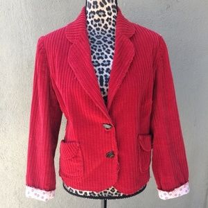 Johnny Was Red Frayed Thick Corduroy Blazer Jacket